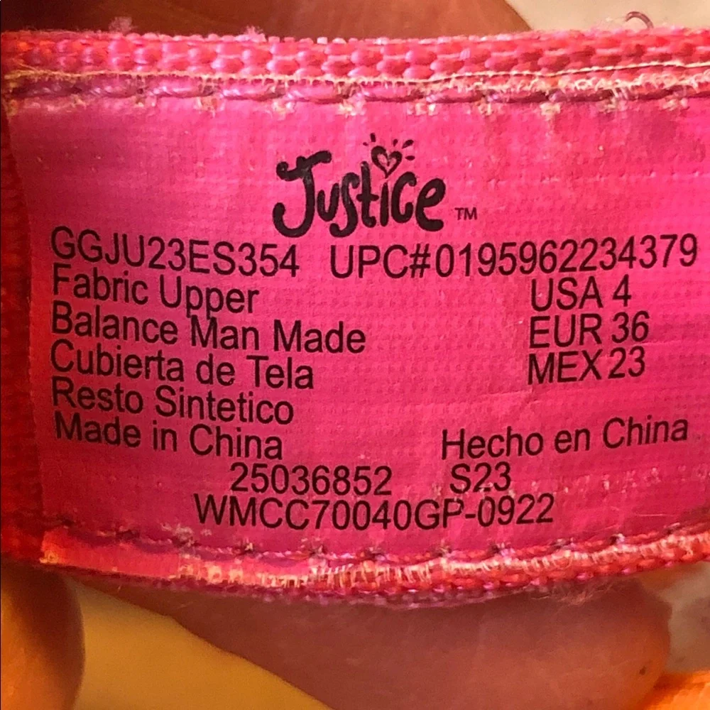 Justice Girl’s Footbed Sandals Pink Straps Glitter Accents Size 4